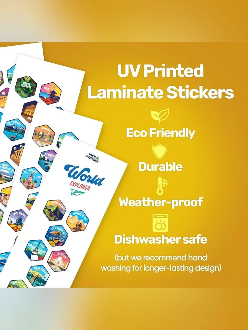 New! LET'S WANDER World Explorer Adventure Water Bottle Blue 50 Stickers 32 Oz